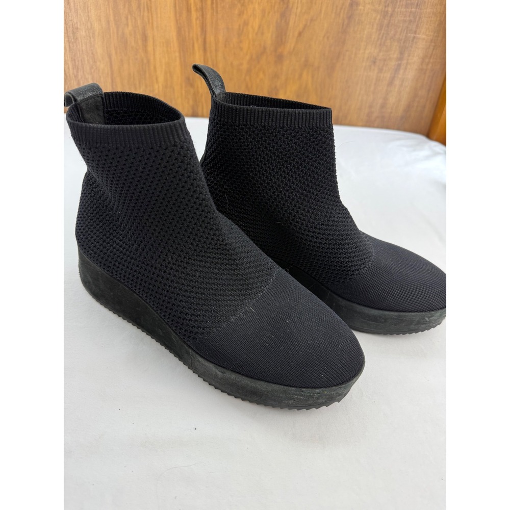 Eileen Fisher Womens Black Stretch Knit Platform Sock Ankle Boots Size 8